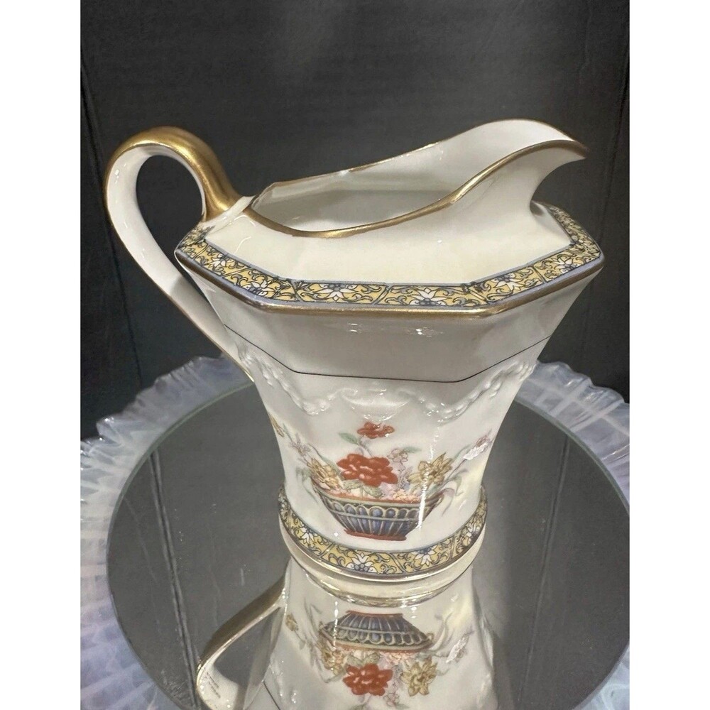 Antique Haviland Limoges Ganga Porcelain Creamer Gold Trim Floral Pattern c1930s